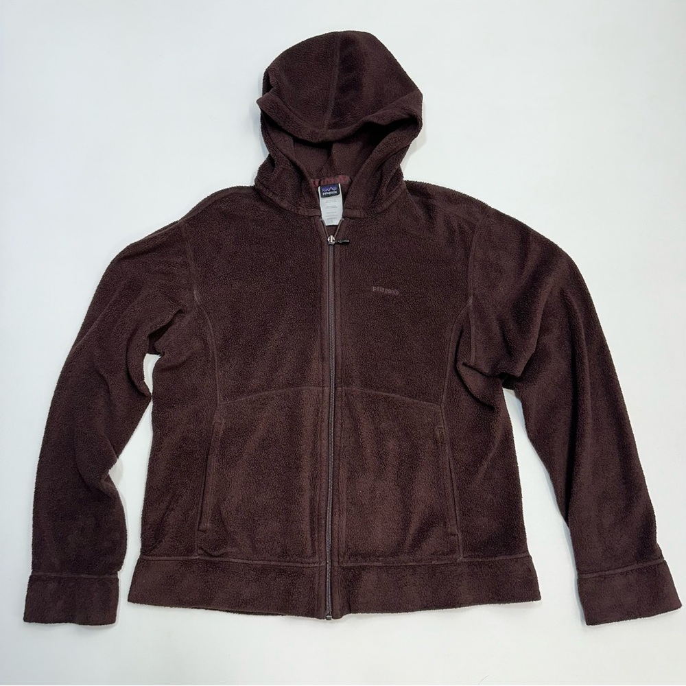 Patagonia Brown Fleece Full Zip Up Hooded Jacket Womens Size Large